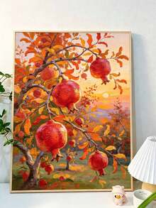 مجموعة الرسم بالأرقام DIY، شجرة الرمان عند غروب الشمس في فصل الخريف، لوحة زيتية مرسومة يدويًا على قماش فني جداري ديكور منزلي هدية - A - مشاهدة 3