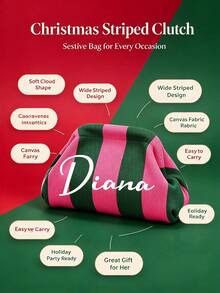 Custom Made Vertical Striped Cosmetic Bag. Cloud Shaped, High Capacity Storage Bag. Casual Style Clutch. Color Blocked Striped Travel Toiletry Bag. Multifunctional Carry All. Suitable For Organizing Essentials For Daily Outings. - Multicolor - View 8