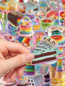 50Pcs Rainbow Dessert Sticker Pack, Cute Glitter‑Edge Cake Ice Cream Sweet Food Decals For Kids Birthday Party Favor, Birthday Gift Bag Decor, Party Card DIY Ornament - Multicolor - View 3