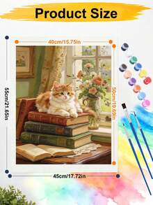 مجموعة الرسم بالأرقام DIY، قطة زنجبيل على كتب عتيقة بجانب النافذة، لوحة زيتية على قماش، فن جداري، ديكور منزلي، هدية - A - مشاهدة 6
