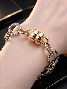 1pc Vintage Stainless Steel Twisted Rope Bracelet With Magnetic Clasp For Women, Suitable For Daily Wear, Birthday Party Anniversary Gift For Family, Friends And Loved Ones - Multicolor - View 4