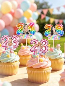 1-150Pcs Custom Photo Cupcake Toppers, Personalized Face Cupcake Picks, Acrylic Cake Decorations, Ideal For Birthday, Bachelorette Party, Dessert Table Decor - Multicolor - View 5