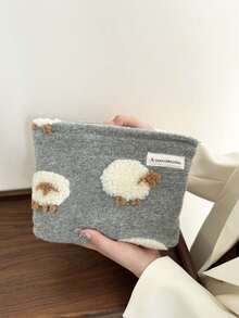 3pcs Lamb Wool Makeup Bag Cosmetic Storage Pouch Inner Lining Bag Red Portable Large Capacity Handbag - Multicolor - View 11