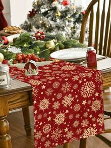 1pc Christmas Pattern Printed Linen Table Runner, Placemat, Suitable For Holiday, Party, Birthday, Dinner, Kitchen Dining Table Decoration, Shoe Cabinet Storage Cabinet Cover, All Season Room Decor, Home Textile Decoration Table Runner, Placemat - Multicolor - View 11