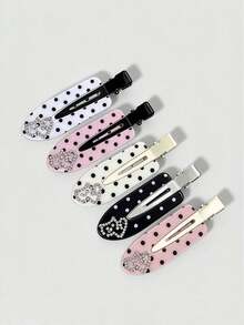 1/3/5pcs Cute Sweet Polka Dot Rhinestone Heart No-Crease Hair Clips, Minimalist Fashion, Suitable For Dates, Music Festivals Or Daily Wear - Multicolor - View 2
