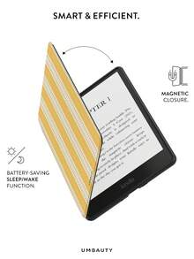 UMBAUTY 粉綠條紋圖案保護殼，適用 7/6.8/6 吋 Kindle Paperwhite (12th/11th/10th/7th/6th/5th Gen - 2024) | Kindle Colorsoft Signature Edition 電子閱讀器配件，可愛極簡風保護殼附手提帶，適合送給同事與朋友的禮物 - 彩色 - 查看 4