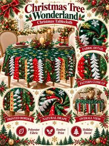 1 cái khăn trải bàn cây thông Noel màu xanh đậm in họa tiết cây thông, bông tuyết màu đỏ, trắng và vàng, chất liệu polyester, khăn phủ bàn ăn trang trí cho bữa tối lễ hội, tiệc Giáng sinh và trang trí bếp mùa đông - Nhiều màu - Xem 2