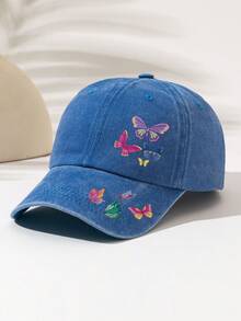 1pc Fashionable Adjustable Washed Baseball Cap, Suitable For Camping, Travel, Party And Fitness, Perfect For Various Outdoor Activities, Printed With "Butterfly" Pattern And Text, Elegant And Versatile, Great For Camping And Casual Wear, Ideal Gift For Family And Friends - Washed Cap - View 15