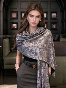 1pc New Shiny Snake Skin Pattern Personalized Shawl Scarf For Women, Elegant Accessory For Evening Dress, Dinner, Travel And Daily Wear, Mid-Length Luxury Metal Pattern Headscarf - Multicolor - View 2