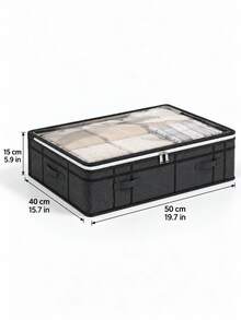 1/Multiple Black Clothing Storage Bags, Quilt Storage Boxes, Underbed Storage Bags, Bedroom Storage, Visible Window Storage Boxes, Waterproof & Moisture-Proof, Suitable For Home/School Storage Of Blankets And Unused Items - Black - View 8