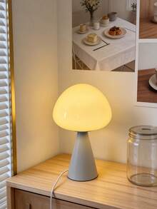 1pc Glass Shade Bauhaus Mushroom Table Lamp, USB Powered Desktop Lamp, Modern Aesthetic Decor Night Light For Bedroom Dorm Home - one-size - View 9
