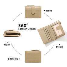 Women's Clutch Wallet, Patchwork PU Small Bifold Wallet, Snap Closure, 6 Card Slots Photo Compartment Zipper Coin Purse, Portable Women's Wallet - Multicolor - View 4