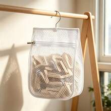 1pc Outdoor Mesh Laundry Bag, Large Opening Zipper Hanging Storage Bag, Large Capacity With Hook Laundry Organizer Bag, Portable Clothes Clip Mesh Bag, Multi-Functional Home & Outdoor Hanging Storage Organizer Bag, Suitable For Closet, Room Decor, Bathroom - Multicolor - View 2