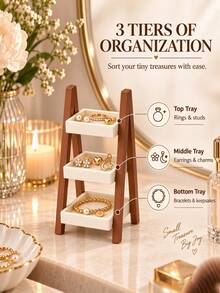 New 3-Tier Leopard Print Mini Jewelry Holder, Ring & Earring Storage Rack, Cute Vanity Decor, Desktop Organizer For Bedroom, Bathroom, Living Room And More - Multicolor - View 7