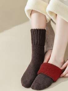 1/3/5/10 Pairs Women's Solid Color Thick Warm Mid-Calf Socks, Ribbed Loose Cuff Fleece Lined Warm Socks, Suitable For Autumn/Winter Daily Wear And Sleep - Multicolor - View 5