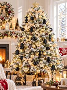 45pcs Black & Gold Christmas Decoration Set, Shatterproof Christmas Tree Ornaments, Deer Star Candy Ball Hanging Decorations With Bow Gift Box, Suitable For Holiday Party, Home, Wreath, Hanging Decor, Fireplace Decoration - Black Gold - View 3