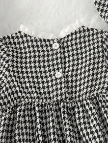 1pc Baby Girl Cute Princess Style 3D Bow Houndstooth Long Sleeve Dress With Beret, Thin Spring/Autumn - Black and White - View 8