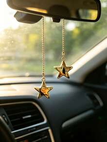 1pc Heart & Star Pendant Car Interior Rearview Mirror Hanging Decoration, Car Interior Decor Accessory, Car Decoration - A - View 3