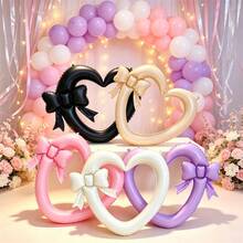 Bow Hollow Heart Photo Frame Foil Balloon, Available In Purple, Cream, Black, Caramel And Pink, Ins Style Decor Prop For Engagement, Wedding, Birthday Party Photo Backdrop - Multicolor - View 1