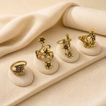 1/4pcs Bronze Mori Style Vine Leaf Flower Rings For Women, Suitable For Daily Wear - Yellow Gold - View 4