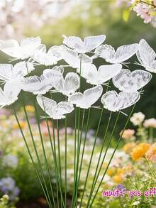 10-1pc 3D Butterfly Garden Decor Pattern, Random Style, Suitable For Lawn And Window Box, Plastic Material, Weather-Resistant, Suitable For Outdoor/Balcony/Display, Realistic 3D Butterfly, Maintenance-Free Vertical Decor, Mother's Day - A - View 2