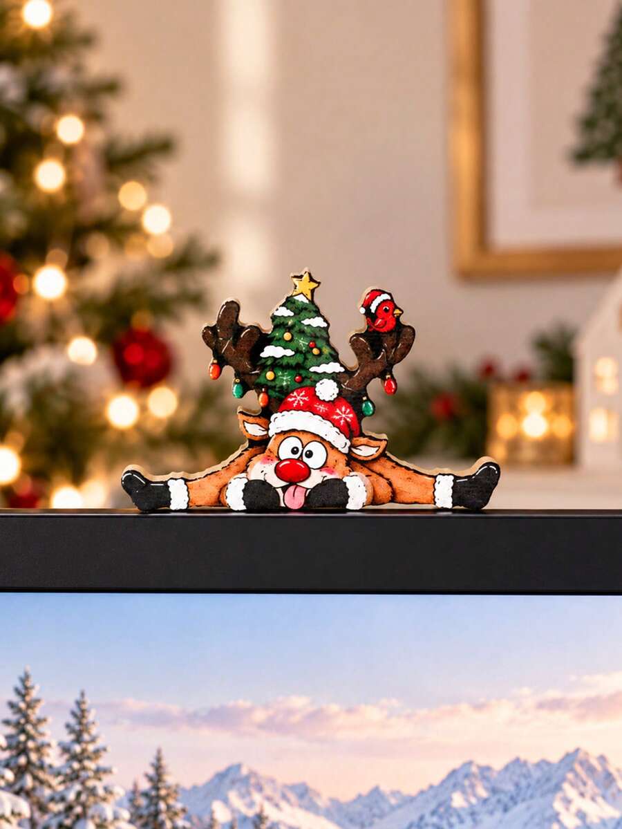 1pc Christmas Desktop Ornaments Creative Shaped Decorations Cute Cartoon Style Standing Signs Perfect For Christmas Winter And Holiday Decor In Farmhouse Style Homes On Shelves And On Mantelpieces