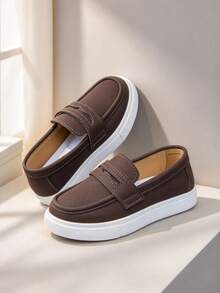 1 Pair Spring/Autumn Casual Loafers Suitable For 3-12 Years Old Children, Elementary School Students Daily Wear Soft Bottom Fashion Sneakers For Boys & Girls - Brown - View 2