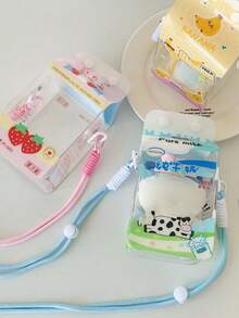 1 Set Cute Cartoon Milk Box Transparent Pouch + Matching Color Lanyard, Dopamine Colorful Transparent Storage Bag With Lanyard, INS Style Jewelry Storage Bag, Mini Gift Display Bag, Birthday Wedding Christmas Gift Accessory - Multicolor - View 7