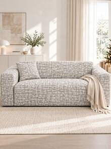 1pc Gray Textured Milk Silk All-Season Elastic Full Sofa Cover + 1pc Matching Pillow Cushion Cover Without Filling - Multicolor - View 6