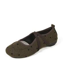 Women's Cross Strap Slip-On Round Toe Flat Shoes, Patchwork Fashion Vacation Casual Outdoor All Season - Dark Green - View 4