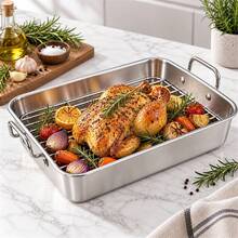 Stainless Steel Roasting Pan With Removable Rack And Double Handles, Oven Baking Tray For Meat And Vegetables, Durable Cookware, Available In Two Sizes - Stainless Steel - View 7