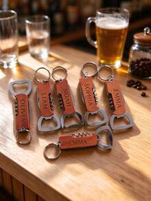 Laser Engravable Wooden Multi-Function Bottle Opener Keychain, Dual-Use Beer And Wine Opener Tool With Wine Corkscrew, Metal Key Ring For Keys And Backpacks, Premium Natural Wood Handle With Durable Rust-Resistant Metal Parts, Sturdy Craftsmanship, Supports Custom Name, Anniversary, And Personalized Message, Compact And Portable For Home Gatherings, Outdoor Camping, And Party Dinners - Apricot - View 10