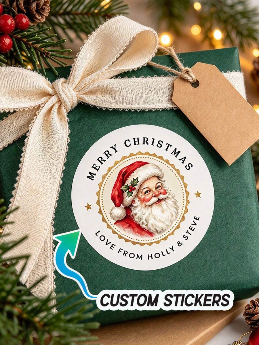 Customized Christmas Gift Labels, Merry Christmas Stickers, Christmas Gift Wrapping Labels, Christmas Gift Stickers/Personalized Name Gift Labels/Christmas Envelope Seal Stickers/Holiday Party Gift Labels Stickers - Round Sticker - View 1