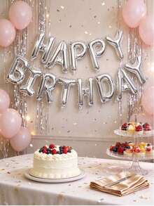 1 Set Of 16-Inch Silver "HAPPY BIRTHDAY" Foil Letter Balloons (Includes Straw And Ribbon), Suitable For Birthday Party Backdrop Decorations And Party Supplies. - Mixed Colors - View 5