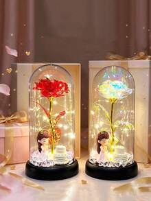 1pc Realistic Rose Flower Night Light With Cover, Romantic Creative Gift, Suitable For Home And Bedroom Decor, Ideal For Wedding Party Lighting, Also Perfect For Mother's Day Or Birthday Gift. Can Be Used As Indoor Tabletop Decorative Lamp - Multicolor - View 3