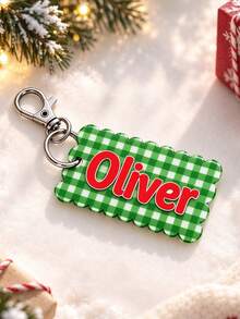 Personalized Name Acrylic Keychain, Custom Gingham Bag Charm, Cute Name Keyring, School Backpack Tag Gift - Multicolor - View 6
