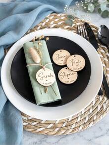 Personalized Customized Wooden Wedding Seat Card Name Tag-Guest Gift Name Tag-Carved Pendant, Suitable For Weddings, Baptisms, Communions, Confirmations, Celebrations, And Conferences Customizable Bookmarks And Wooden Name Tags - Multicolor - View 3