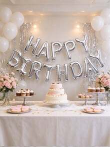 1 Set Of 16-Inch Silver "HAPPY BIRTHDAY" Foil Letter Balloons (Includes Straw And Ribbon), Suitable For Birthday Party Backdrop Decorations And Party Supplies. - Mixed Colors - View 8