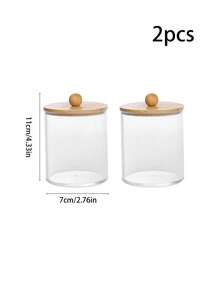 1/2/3/4 Piece Bathroom Countertop Swab Storage Set, Clear Apothecary Style Jars With Natural Bamboo Lids And Tray For Makeup Pads, Cleansing Balls, Cosmetic Swabs And Floss Picks, Sink Counter And Vanity Organizer - Multicolor - View 15
