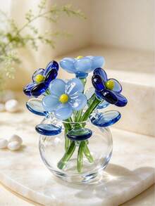 Handmade Mini Glass Bird & Flower Statue Set With Mini Bench, Miniature Art Glass Decor For Desk, Bookshelf, Terrarium, Ideal Collectible Gift For Craft Enthusiasts And Home Decor Lovers, Christmas, Halloween - A - View 4