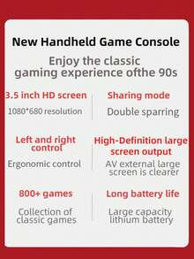 Handheld Retro Game Console, Built-In 800 Classic Games, 3.5-Inch HD Screen, Nostalgic Mini Game Machine, Supports TV Connection & 2-Player Battles, Classic Games,80s Vintage Memory, Perfect Birthday Gift - View 5