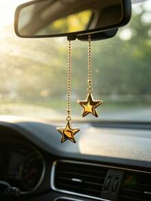 1pc Heart & Star Pendant Car Interior Rearview Mirror Hanging Decoration, Car Interior Decor Accessory, Car Decoration - A - View 4