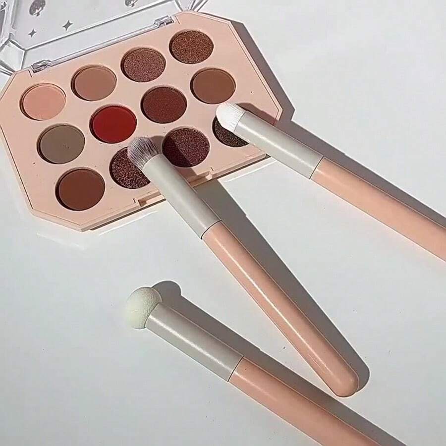 3Pcs Multi-Function Sponge Makeup Brushes, Pink-White Gradient Handle, Sponge Head Makeup Tool, Eyeshadow, Lips, Concealer Multi-Purpose - Multicolor - View 1
