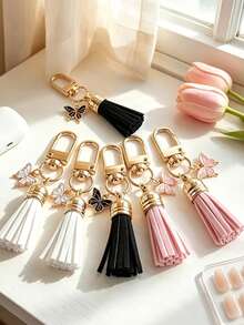 Set Of 6 Cute Butterfly Pendant Tassel Keychains/Bag Charms For Women – Metal And Tassel Materials – Suitable For Decorating Bags And Keys - Multicolor - View 2