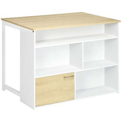 aosom HOMCOM Masă de bar modernă și extensibilă din MDF pentru 2 persoane, cu 4 rafturi deschise și dulăpior, 116x79,5x91 cm, alb și lemn natural