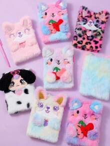 1pc Creative Funny Diary Notebook, European And American Style Small Cute Plush Memo Pad, Personalized Small Size Portable Planner - Plush Version - View 2