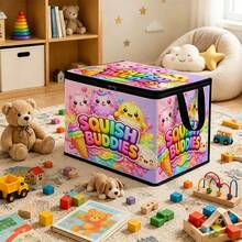 1PC SQUISH BUDDIES Pattern Under-Bed Storage With Zipper Flip Cover Foldable Storage Box - Suitable For Toy Organization, Under-Bed Storage, Car Trunk Storage, Books, Small Household Items Large Capacity Storage, Student Back To School Storage, Office, Home Organization, Clothing, Blanket Storage. - A - View 10