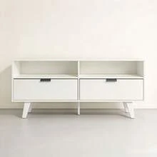 Mueble para TV Blanco Oslo, Rack para Pantalla de hasta 55 Pulgadas, 2 Puertas Abatibles, 3 Estantes Abiertos, Diseño Rectangular Contemporáneo en Madera de Ingeniería, para Sala de Estar y Almacenamiento Organizado - Blanco - Ver 1