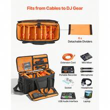 Bolsa para DJ con Ruedas 50 x 24 x 26 cm, Bolsa de Viaje para Cables 1680D Acolchada con 6 Divisores Desmontables, Impermeable, Resistente al Desgaste para Accesorios Equipos de Sonido Músicos - Negro 50 x 24 x 26 cm - Ver 2