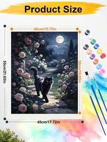 DIY Paint By Numbers Kit, Black Cat In Moonlit Rose Garden Oil Painting Canvas Wall Art Home Decor Gift - A - View 6